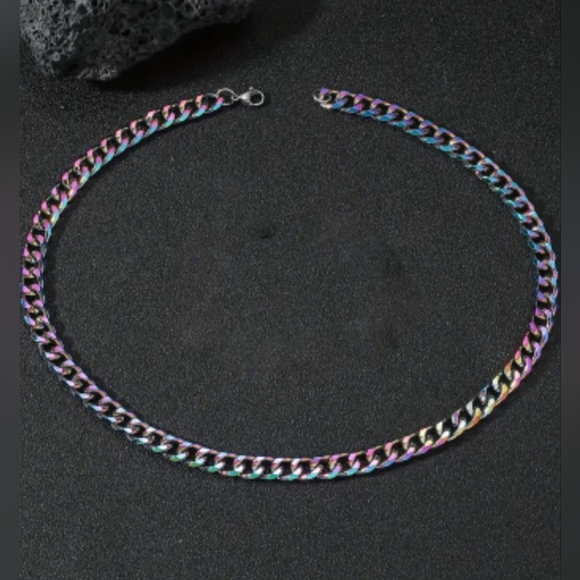 New! MEN'S Black Rainbow Stainless Steel Cuban Link Necklace & Bracelet Set. - Picture 4 of 5